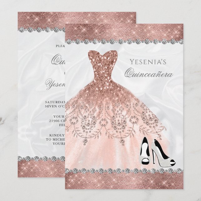 Invitación Glam Quinceanera (Anverso / Reverso)