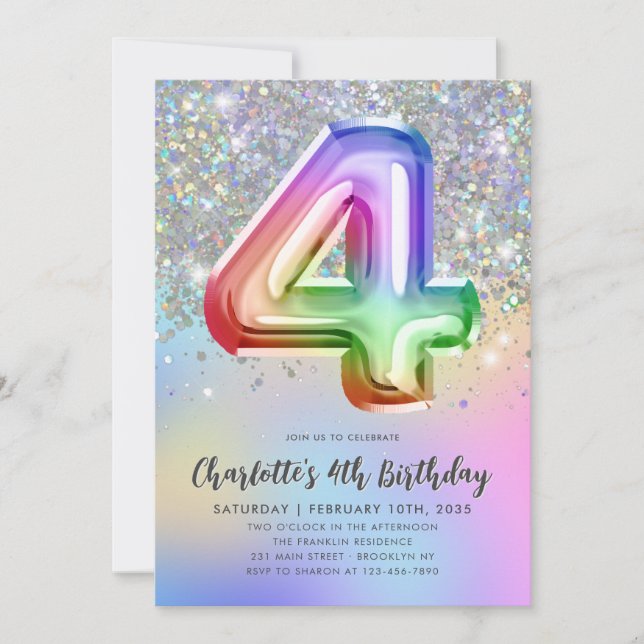 Invitación Glam Rainbow Purpurina Relieve metalizado Pastel C (Anverso)