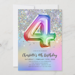 Invitación Glam Rainbow Purpurina Relieve metalizado Pastel C