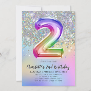Invitación Glam Rainbow Purpurina Relieve metalizado Pastel C