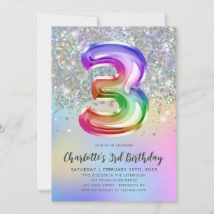 Invitación Glam Rainbow Purpurina Relieve metalizado Pastel C