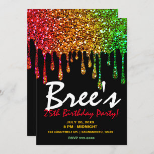 Invitación Glam Rasta Rainbow Purpurinas Drithday Party