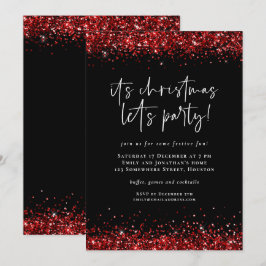 Invitación Glam Red Purpurina Borders Lets Navidades Fiestas