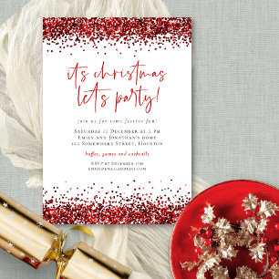Invitación Glam Red Purpurina Navidades deja Fiesta