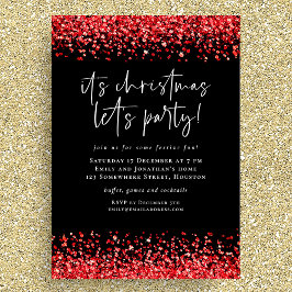 Invitación Glam Red Purpurina Navidades deja Fiesta negro