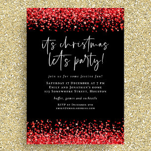Invitación Glam Red Purpurina Navidades deja Fiesta negro