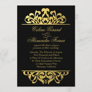Invitación Glam Relieve metalizado dorado florece Boda  Oro n
