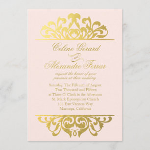 Invitación Glam Relieve metalizado dorado florece Boda  Oro r