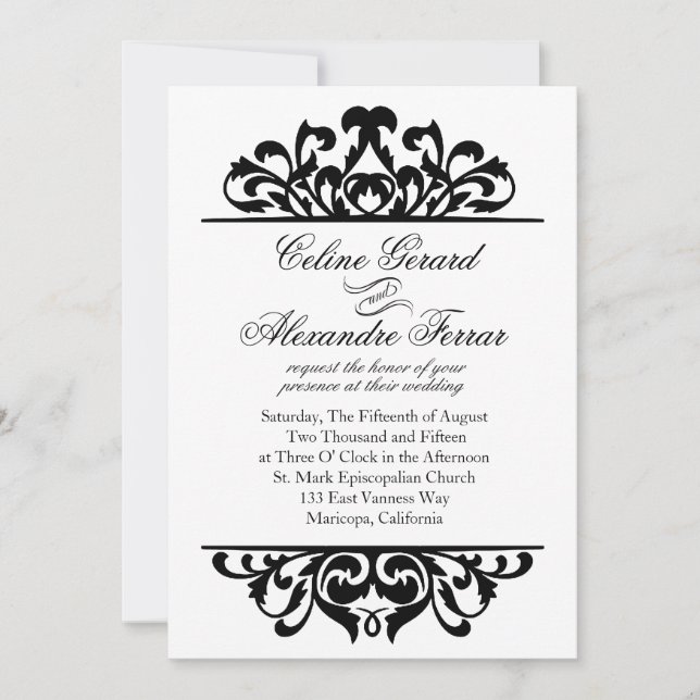 Invitación Glam Relieve metalizado dorado Flourish Boda | neg (Anverso)
