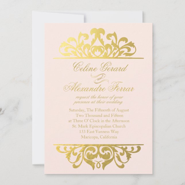 Invitación Glam Relieve metalizado dorado Flourish Boda | oro (Anverso)