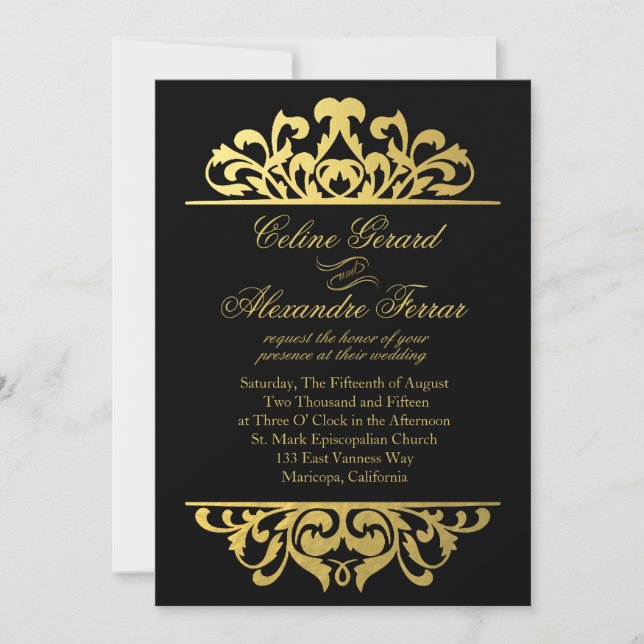Invitación Glam Relieve metalizado dorado Flourish Boda | oro (Anverso)