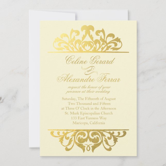 Invitación Glam Relieve metalizado dorado Flourish Boda | oro (Anverso)