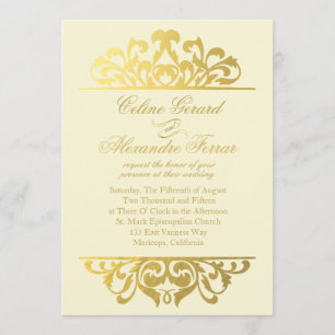 Invitación Glam Relieve metalizado dorado Flourish Boda   oro