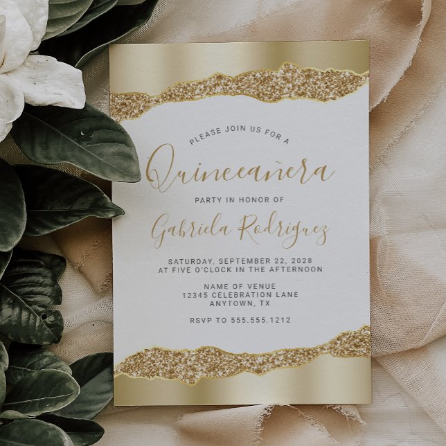 Invitación Glam Relieve metalizado dorado Purpurina Quinceañe (Subido por el creador)