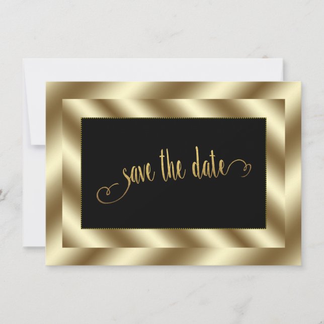 Invitación Glam Relieve metalizado dorado y la boda negra sal (Anverso)