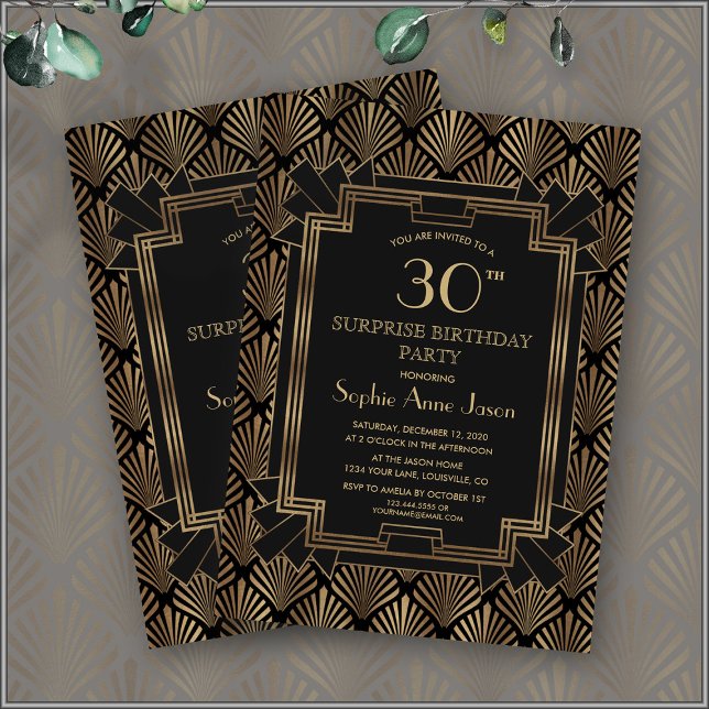 Invitación Glam Roaring 20's Great Gatsby Art Deco Cumpleaños (30th birthday Art Deco invitation elegant, trendy roaring 20s)