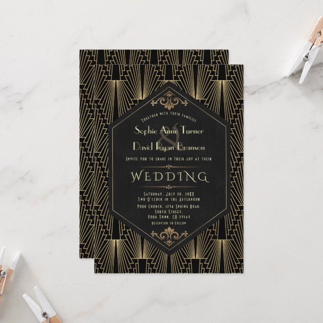 Invitación Glam Roaring 20s Great Gatsby Art Deco Wedding (Anverso/Reverso In Situ)
