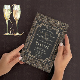Invitación Glam Roaring, Boda de los Grandes Gatsby Negro de 