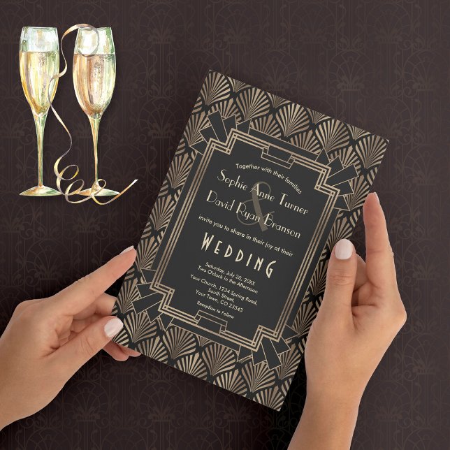 Invitación Glam Roaring, Boda de los Grandes Gatsby Negro de  (Subido por el creador)
