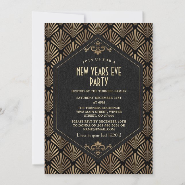 Invitación Glam Roaring de los 20's Gold Great Gatsby en la v (Anverso)