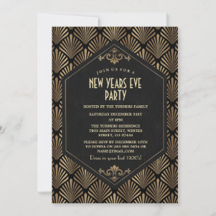 Invitación Glam Roaring de los 20's Gold Great Gatsby en la v