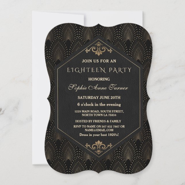 Invitación Glam Roaring de los años 20 Gran Gatsby Art Deco D (Anverso)