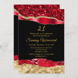 Invitación Glam Rojo y Oro Lloran fiesta de cumpleaños