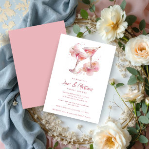 Invitación Glam Romantic Pink Martini Glasses Bridal Shower