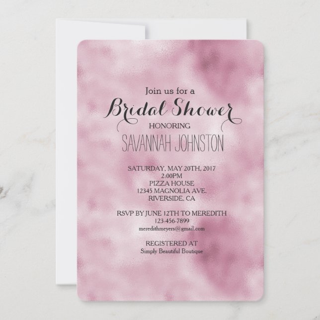 Invitación Glam Romántico Ducha de novia rosa (Anverso)