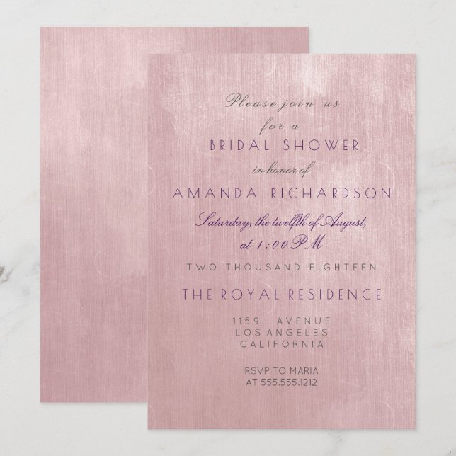 Invitación Glam Rosa Ballet Pink Pastel Purple Bridal Ducha (Anverso / Reverso)