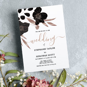 Invitación Glam rosa blanco negro oro floral boda elegante