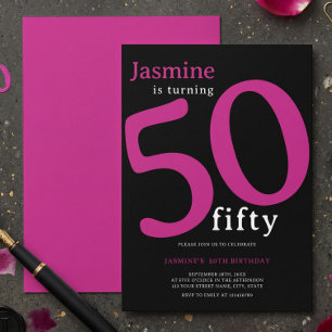 Invitación Glam Rosa Caliente Chic 50 y Fabuloso Cumpleaños