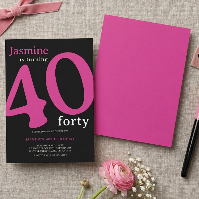 Invitación Glam Rosa Caliente Chic Cumpleaños 40  (Subido por el creador)