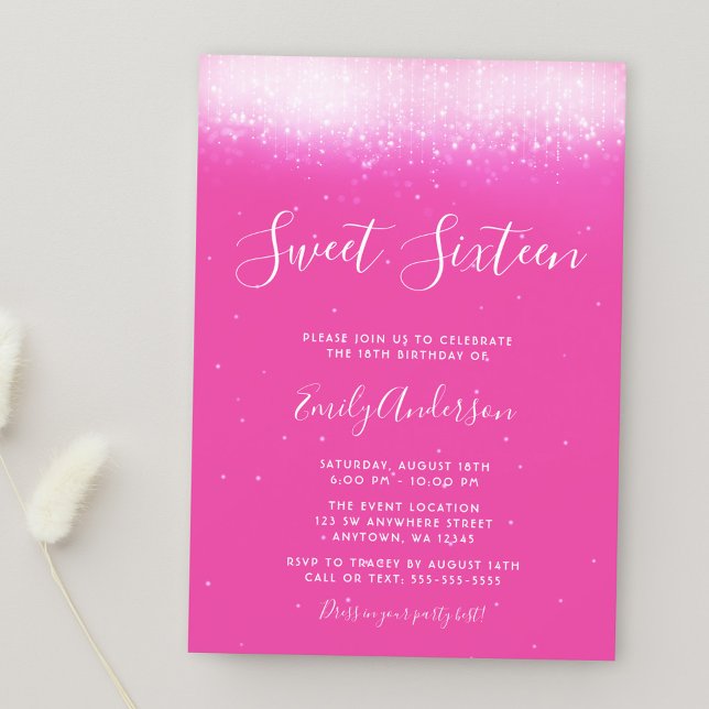 Invitación Glam Rosa Caliente Cumpleaños 16 (Subido por el creador)