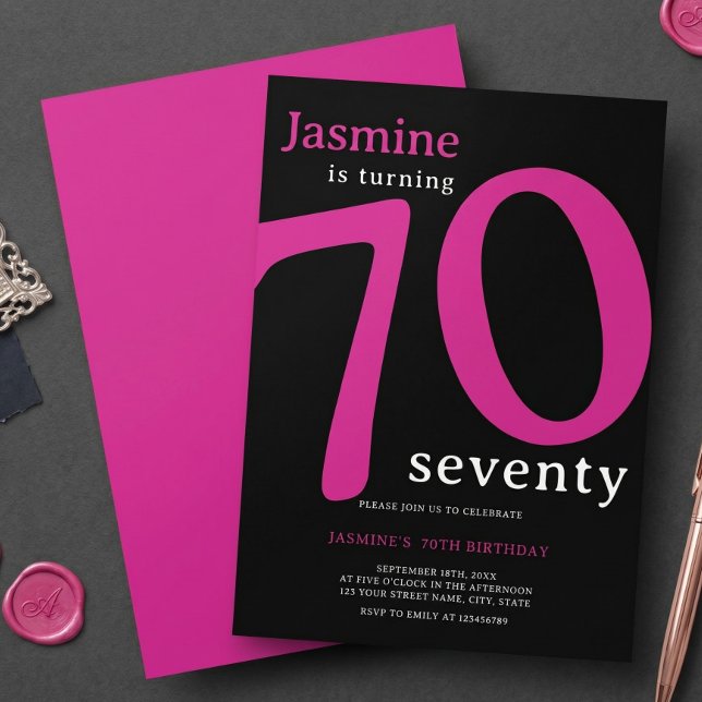 Invitación Glam Rosa Caliente Cumpleaños 70 Setenta Girando  (Subido por el creador)