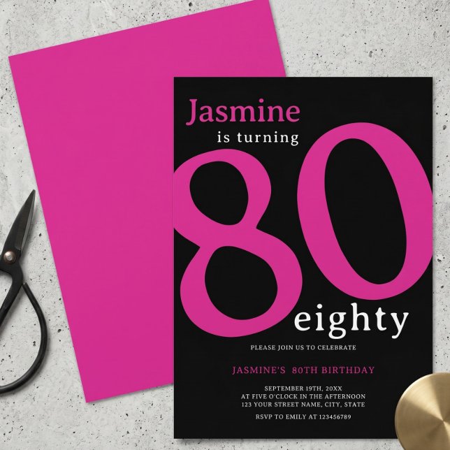 Invitación Glam Rosa Caliente Cumpleaños Ochenta 80 (Subido por el creador)