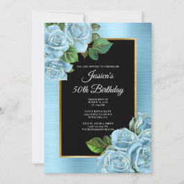 Invitación Glam, Rosa de oro y azul bebé, 50 cumpleaños