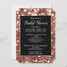 Invitación Glam Rosa Dorado Brillo Negro 
