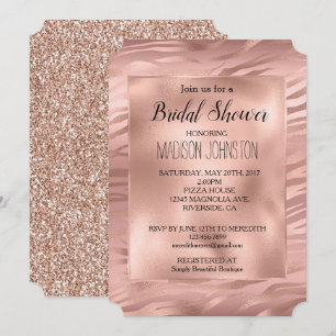 Invitación Glam Rosa Dorado Glitter Cebra