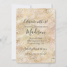 Invitación Glam Rosa Dorado Rosa Estampado Leopardo