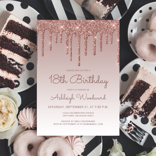 Invitación Glam Rosa Gold 18th Birthday Party (Subido por el creador)