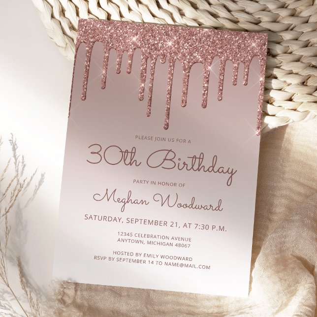 Invitación Glam Rosa Gold 30 Fiesta de cumpleaños (Subido por el creador)