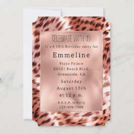 Invitación Glam Rosa Gold Fur Leopard