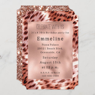 Invitación Glam Rosa Gold Fur Leopard