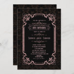 Invitación Glam Rosa Gold Great Gatsby 18 cumpleaños<br><div class="desc">Glamoroso Rosa Oro Art Deco Gran Gatsby estilo diseño. Presenta una forma Art Decó con adornos de imitación de oro Fleur de lis, divisores de oro falsos y banner, fuentes vintage, sobre un fondo de patrón Art Deco de oro rosa. Utilice la herramienta Personalize para agregar su información. Para ver...</div>