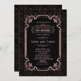 Invitación Glam Rosa Gold Great Gatsby 18 cumpleaños
