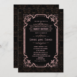 Invitación Glam Rosa Gold Great Gatsby Sweet Dieciséis