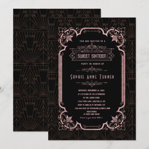 Invitación Glam Rosa Gold Great Gatsby Sweet Dieciséis