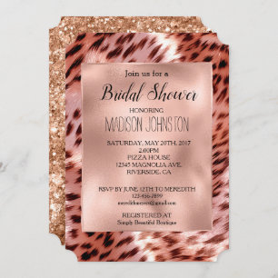 Invitación Glam Rosa Gold Leopard Animal Bridal Shower