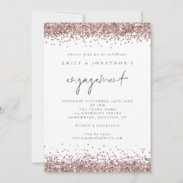 Invitación Glam Rosa Gold Purpurina Script Engagement Party
